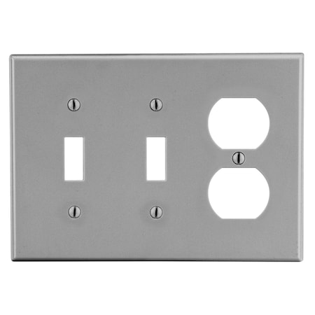 Hubbell Wiring Device-Kellems Wallplate, 3-Gang, 2) Toggle 1) Duplex, Gray P28GY